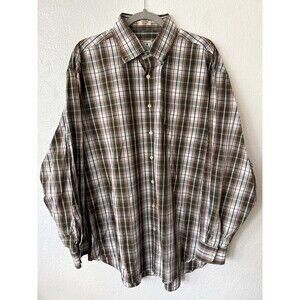 Peter Millar XL Long Sleeve Extra Large Brown Plaid Button Front Dressy Shirt
